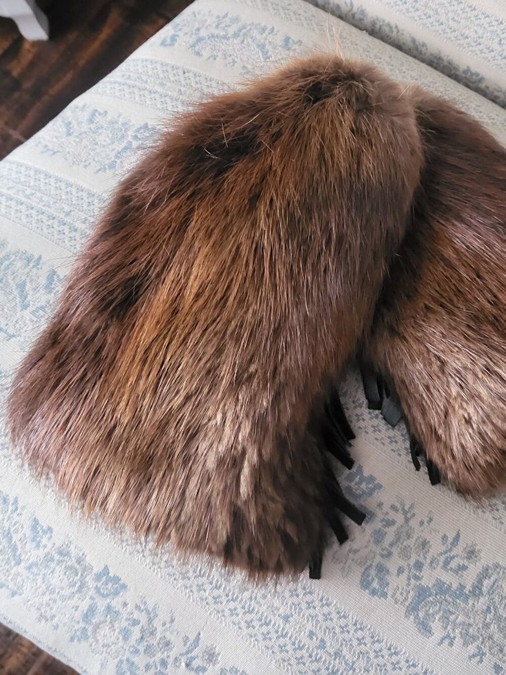 Vintage Genuine Fur Fringe Winter Mittens Leather Removable Fleece Liner Gloves